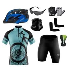 Kit Ciclismo Conjunto Camisa e Bermuda + Capacete Ciclismo Atrio + Luvas Kode + Óculos de Proteção + Manguitos + Bandana
