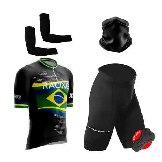 Kit Conjunto Ciclismo Camisa Proteção UV Bermuda C/ Forro + Manguito + Bandana