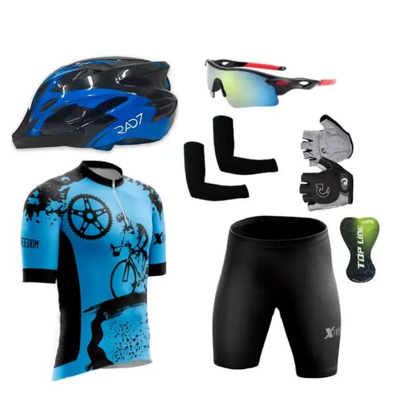 Kit Conjunto + Capacete Ciclismo + Óculos + Par de Luvas + Manguitos