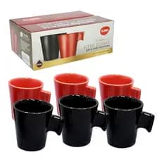 Jogo de Xicara para Café Porcelana 6 Peças Vermelha, Preta de 80ml