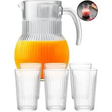 Jogo De Jarra 1l Com 6 Copos 230ml Em Vidro Para Água Suco