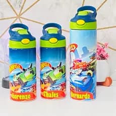 Garrafa térmica infantil personalizada Hot Wheels com nome ENVIE O NOME PARA PERSONALIZAR