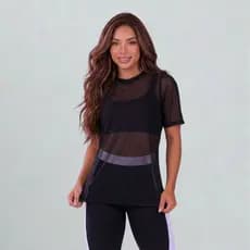 Blusa Tule Transparente Fitnes Feminina Longa com Manga camisa tule camisetão Academia Conforto Verão CAIMISETINHA TULE