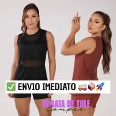 KIT 2 REGATA DE TULE Fitness transparente academia Crossfit corrida blusinha de tule