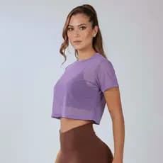 Cropped de Tule Fitness transparente academia Crossfit corrida blusinha de tule