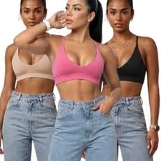 kit 3 Top Premium Duplo Alta Sustentação com Costura Reforçada Cropped