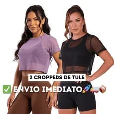 KIT 2 Cropped de Tule Fitness transparente academia Crossfit corrida tule