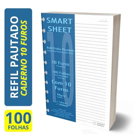 Refil Caderno de Discos 90g 100 Folhas Pautado 10 Furos Smart Sheet B5 Caderno Inteligente 26x19cm