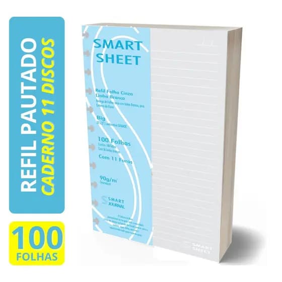 Refil Caderno de Discos 90g 100 Folhas Pauta Branca Grande 11 Furos Inteligente 27,50x20cm