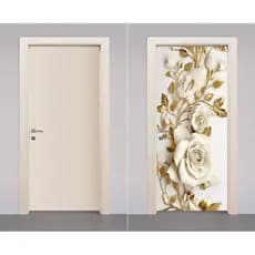 Adesivo Envelopamento Decorativo de Porta Flores Floral Rosas 3D Branca Impermeavel Elegante Moderno