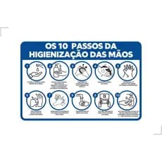 Kit 2 Adesivos em Vinil 10 Passos da Higienizacao das Maos 30x20cm Lave as Maos Corretamente