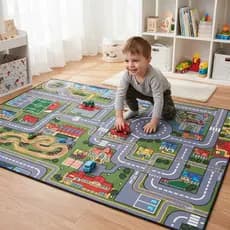Tapete de Corrida Infantil Emborrachado 150x100cm Criança Grande Pista Carrinho Carros Cidade Lona