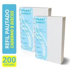 Kit 2 Refil Caderno de Discos 90g 200 Folha Pauta Branca Medio 9 Furos Smart Sheet