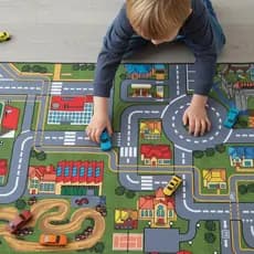 Tapete de Corrida Infantil Emborrachado 200x100cm Criança Grande Pista de Carrinho Carros Cidade
