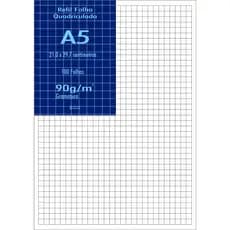 Refil 100 Folhas Papel A5 Offset Branco 90g Quadriculado 100 Folhas 21x14,8cm Escrita Confortavel