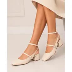Scarpin Feminino Slingback Bico Quadrado Elegante  Salto Bloco Grosso 0,07 Cm Com Tira E Fivela