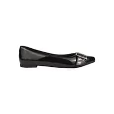 Sapatilha Feminina Sapato Salomé Slingback Bico Fino Verniz Confortável Com Fivela Preto / Marsala