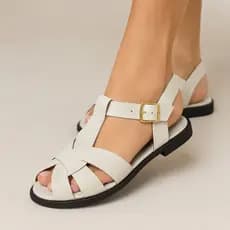 Sandália Rasteira Feminina Flat Com Fivela Tira Trançada Confortável Sandália Pescador