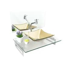 Kit Cuba De Vidro + Tampo + Suporte - Gabinete P/ Banheiros