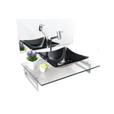Kit Cuba De Vidro + Tampo + Suporte - Gabinete P/ Banheiros com Torneira Link