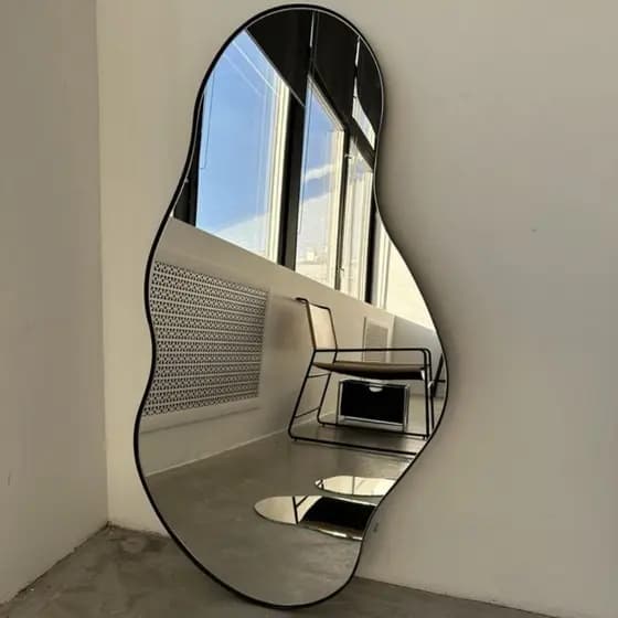 Espelho Organico com Moldura Slim Preta 110 x 60 cm com Suporte para Fixação