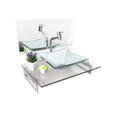 Kit Cuba De Vidro + Tampo + Suporte - Gabinete P/ Banheiros