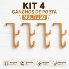 Kit com 2 ou 4 Ganchos de Porta Duplo Sem Furo Suporte Para Roupas Toalhas Bolsa