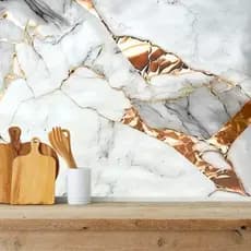 Papel de Parede Adesivo Mármore Dourado Liso Vinílico Brilhante Impermeável 5MX60CM