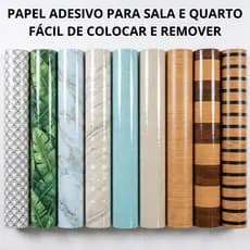 Papel de Parede Madeira e Mármore 3D Autocolante 5m x 45cm Decoração para Quarto e Sala