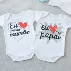 Body Roupinhas de Bebê Eu Amo Mamãe e Eu Amo Papai Frase Divertido Infantil Bori Recém Nascido