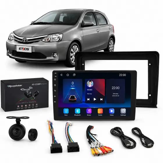 Central Multimidia Toyota Etios 9 Pol Touch Carplay Android Auto Camera de Ré Comando de Volante