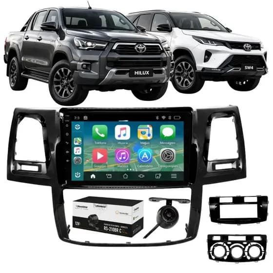 Central Multimídia 9 Pol Toyota Hilux SW4 Carplay Câmera de Ré Comando de Volante 2006 até 2016