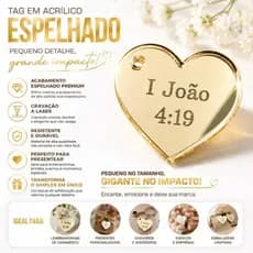 Aplique Tag Coração Etiqueta, acrílico Espelhado Personalizado