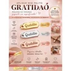Aplique Tag Etiqueta, acrílico Espelhado Mini Palito escrita Gratidão espelhado dourado, prata e rosê
