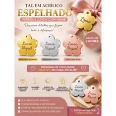 Aplique Tag Etiqueta Pingente  Flor, Acrílico Espelhado Personalizado