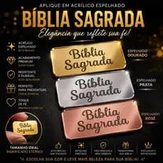 Aplique em Acrílico Espelhado Dourado- Prata- Rosê Placa Gravado, Bíblia Sagrada
