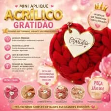 Aplique Gratidão Tag Coração Acrílico Espelhado Dourado com 2 modelos de gravação