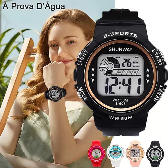 Relogio Infantil Digital À Prova D'água Led Esportivo Cronômetro Original Com Display Luminoso Multifuncional