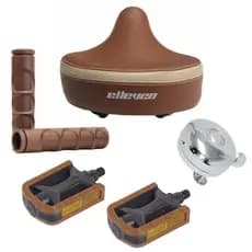 Kit Bicicleta Retrô Vintage Selim Mola Pedal Manopla Couro
