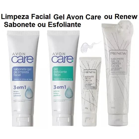 Esfoliante ou Sabonete Gel de Limpeza Facial 3 em 1 Avon Care 100g ou Sabonete Gel de Limpeza Facial Renew