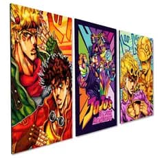 kit 3 Quadro Decorativo Anime JoJo's Bizarre Adventure Quarto Sala Geek