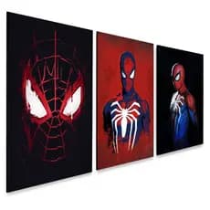 Kit 3 Quadros Decorativos Filme Homen Aranha Super-herói Universo Marvel Vingadores Arte geek