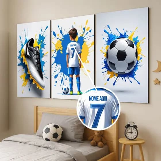 Quadros Decorativos Futebol e Basquete Quarto Menino com Nome Personalizavel