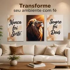 Quadro Decorativo Grande Luxo HD Leão Judá Nunca Foi Sorte Sempre Foi Deus Luxo Sala Quarto Casa Decoração