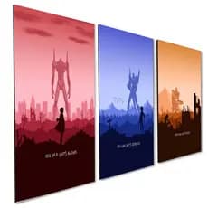 Kit 3 Quadros Anime Neon Genesis Evangelion Minimalista Casa