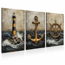 Trio de Quadros Náuticos Vintage Decoração Marinheira Moderna