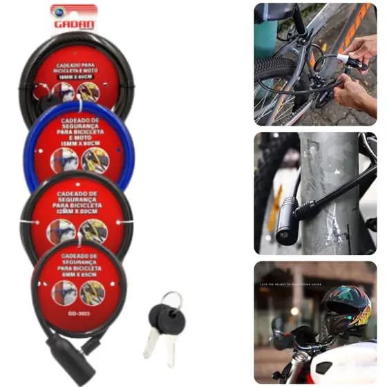 Trava Cabo De Aço Cadeado Segurança 80 centímetros Bike Moto Espiral Anti-Roubo com chave