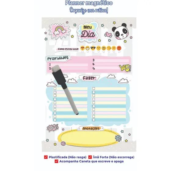 Panda Lousa imã Geladeira 15x20 20x28|Planner Porta Recados Organizador Lista Compras caneta escreve