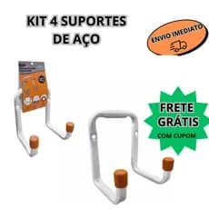 Kit Com 4 Suportes Gancho De Parede Aço 8cm Até 30kg Multiuso Para Pendurar Bicicleta Mangueira Escada Promoção