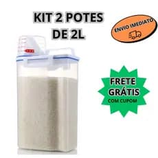 Kit De 2 Pote Hermético 2L com Copo Medidor Bico Dosador Cozinha Mantimentos Lavanderia Multiuso